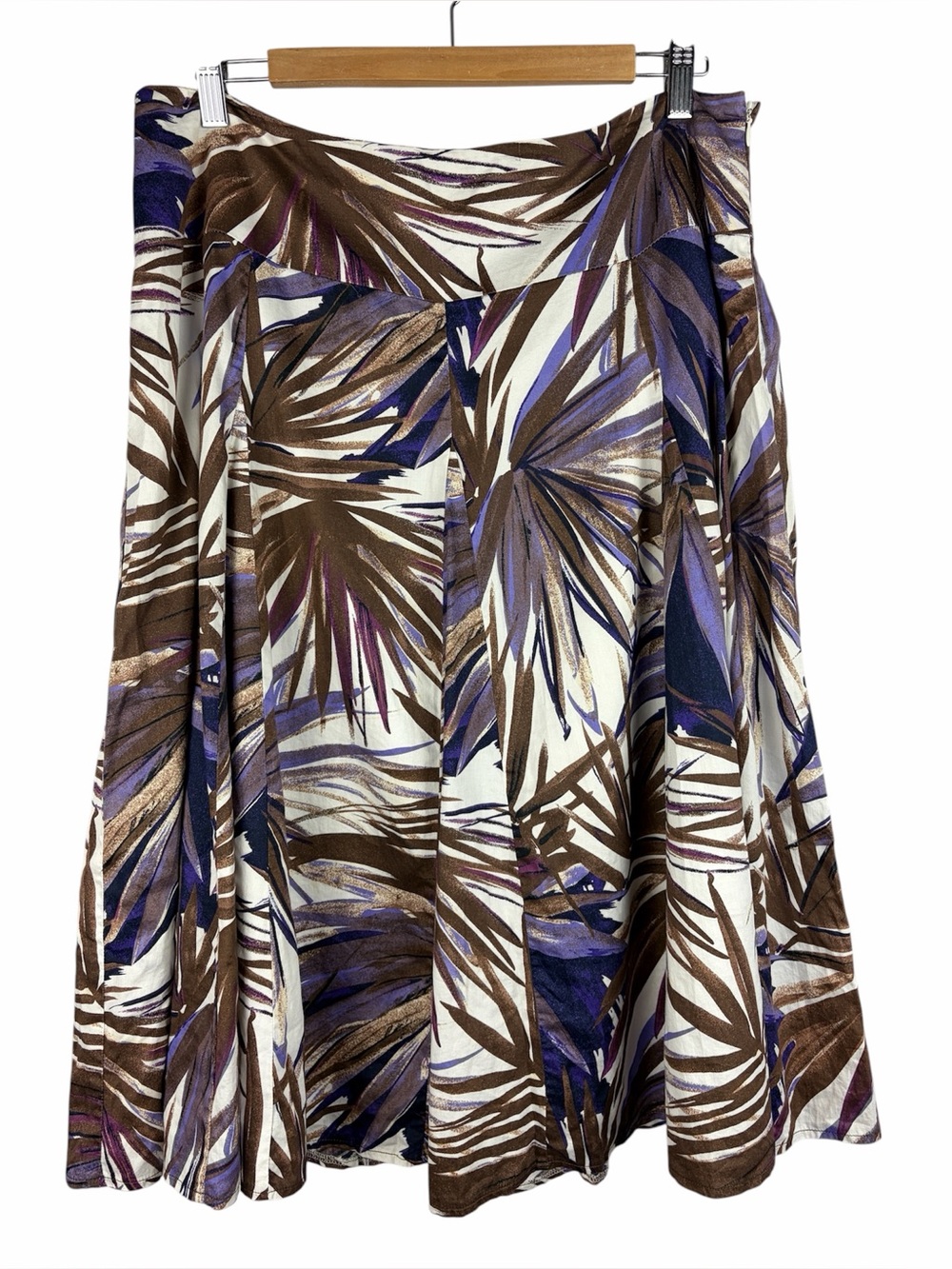 Melanie Lyne Size 14 Tropical Palm Print Cotton Midi Skirt